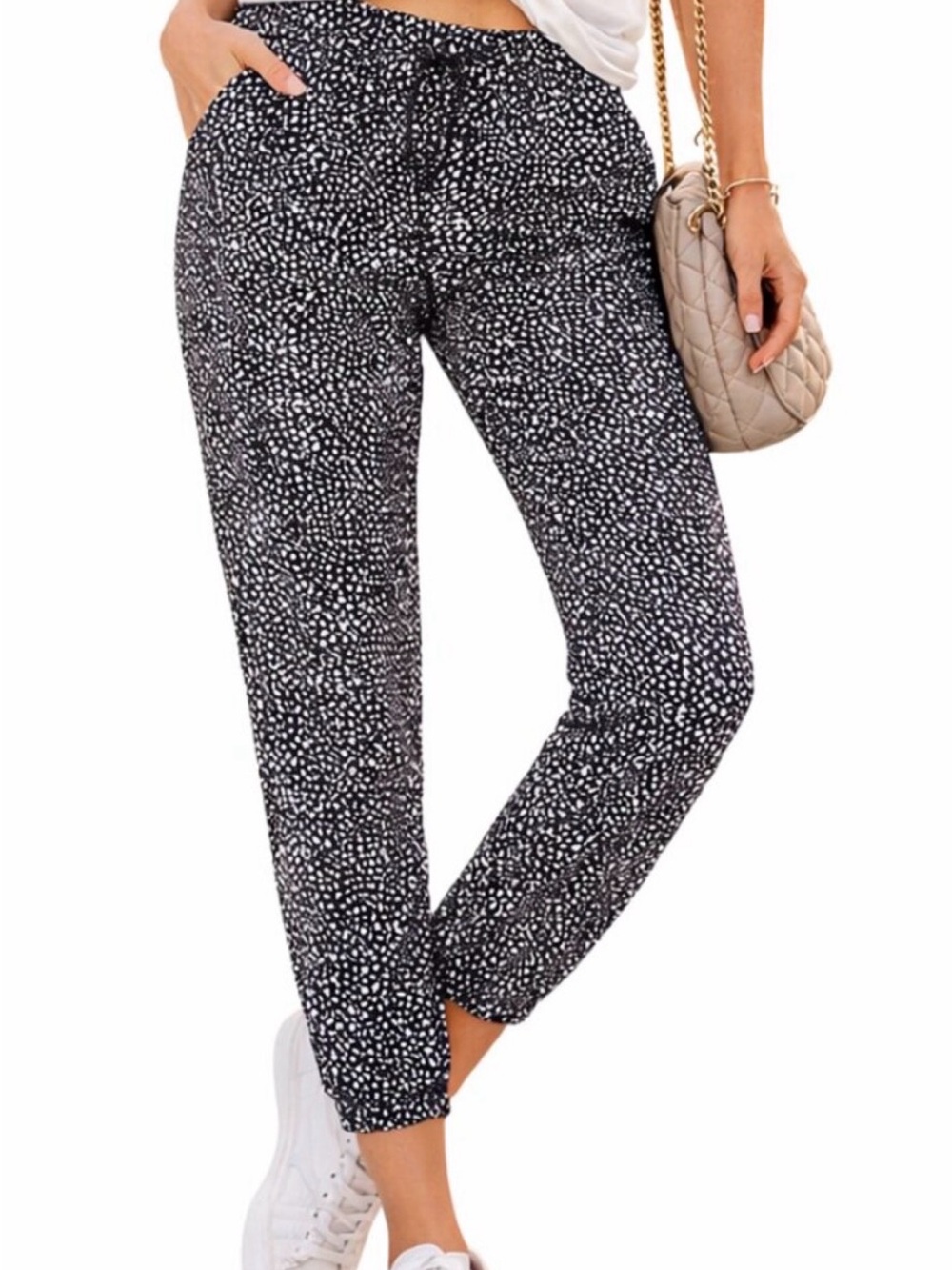 Rachel Zoe Black & White Speckled Drawstring Joggers